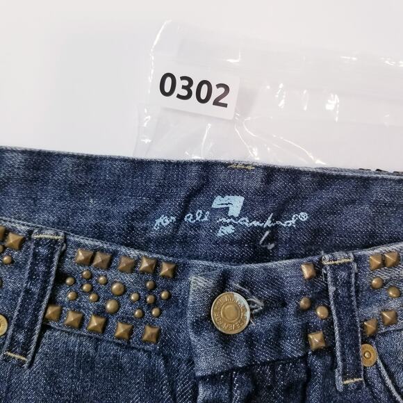 NEW 7 For All Mankind Jeans Studded "A" Pocket" Bootcut Blue Denim - Picture 10 of 12